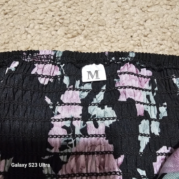 Floral Off-Shoulder Dress - Black, And Lilac' - Picture 11 of 11